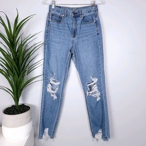 American Eagle Medium Wash Distressed Mom Jeans